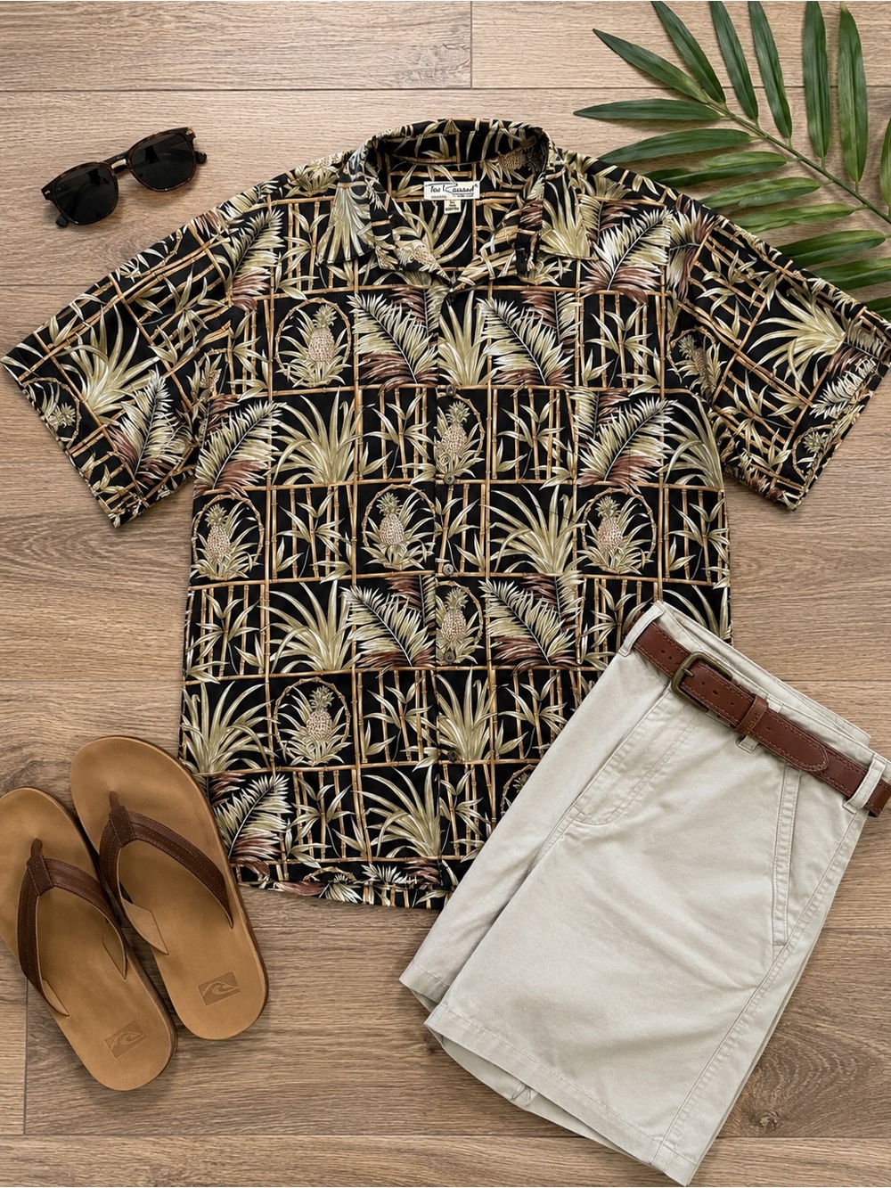 Tori Richard Black Tropical Pineapple & Palm Camp Shirt